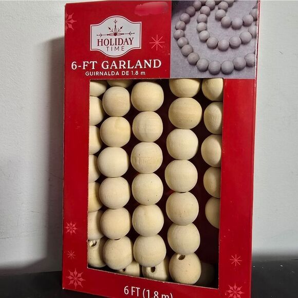 Lot of two Natural Brown Wooden Bead Christmas Garland, 12 ft, by Holiday Time - Picture 4 of 5